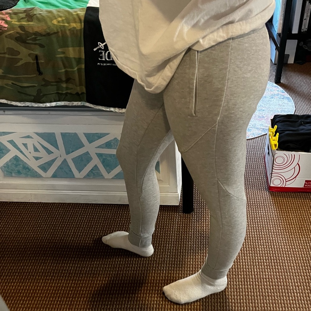 Grey men’s adidas joggers, great on women too, as seen with model :) size small